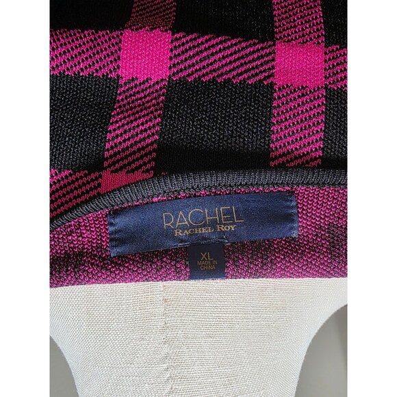 Pink & Black Plaid Long-Sleeve Cutout Dress Fitted Waist Round Neckline Stretch - Picture 9 of 10